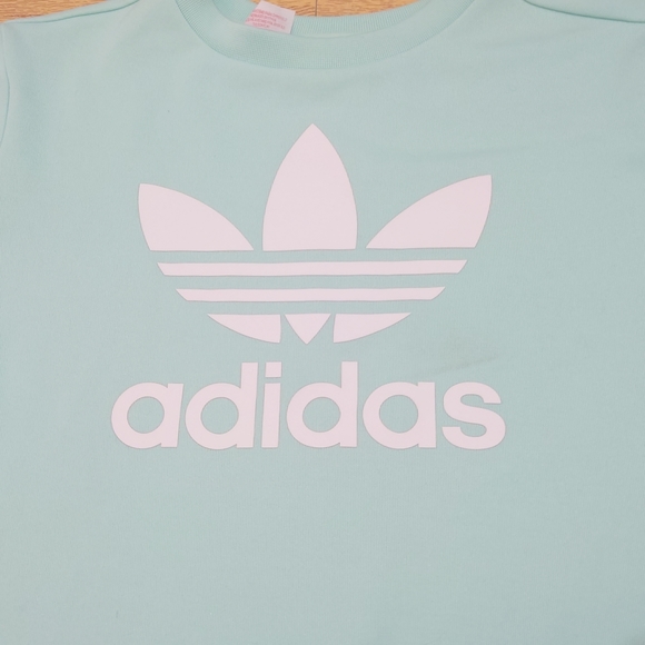 Adidas T-Shirt Dress Short Sleeve Girls 15-16 Years Green Popper Sides Trefoil - Picture 2 of 13